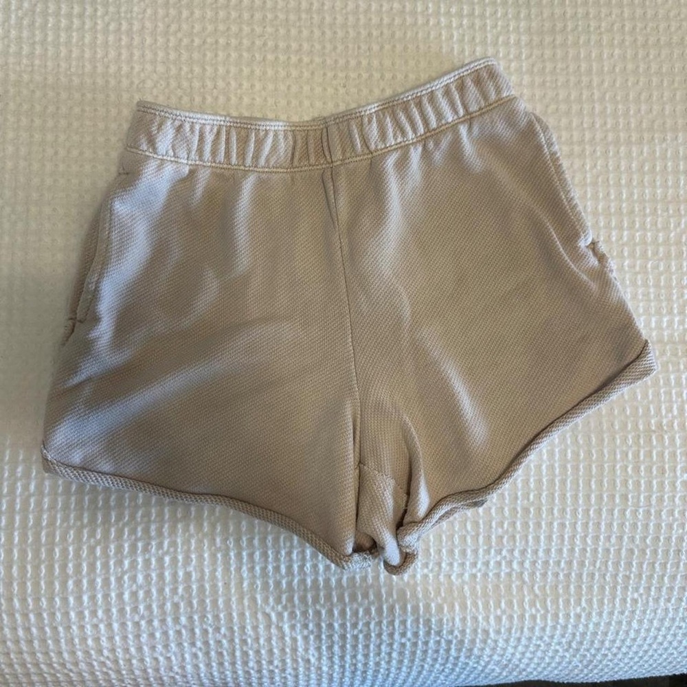 aerie High-Waist Knit Athletic Shorts - Beige